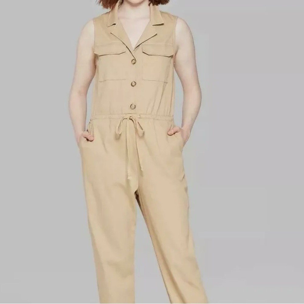 Khaki sleeveless jumpsuit